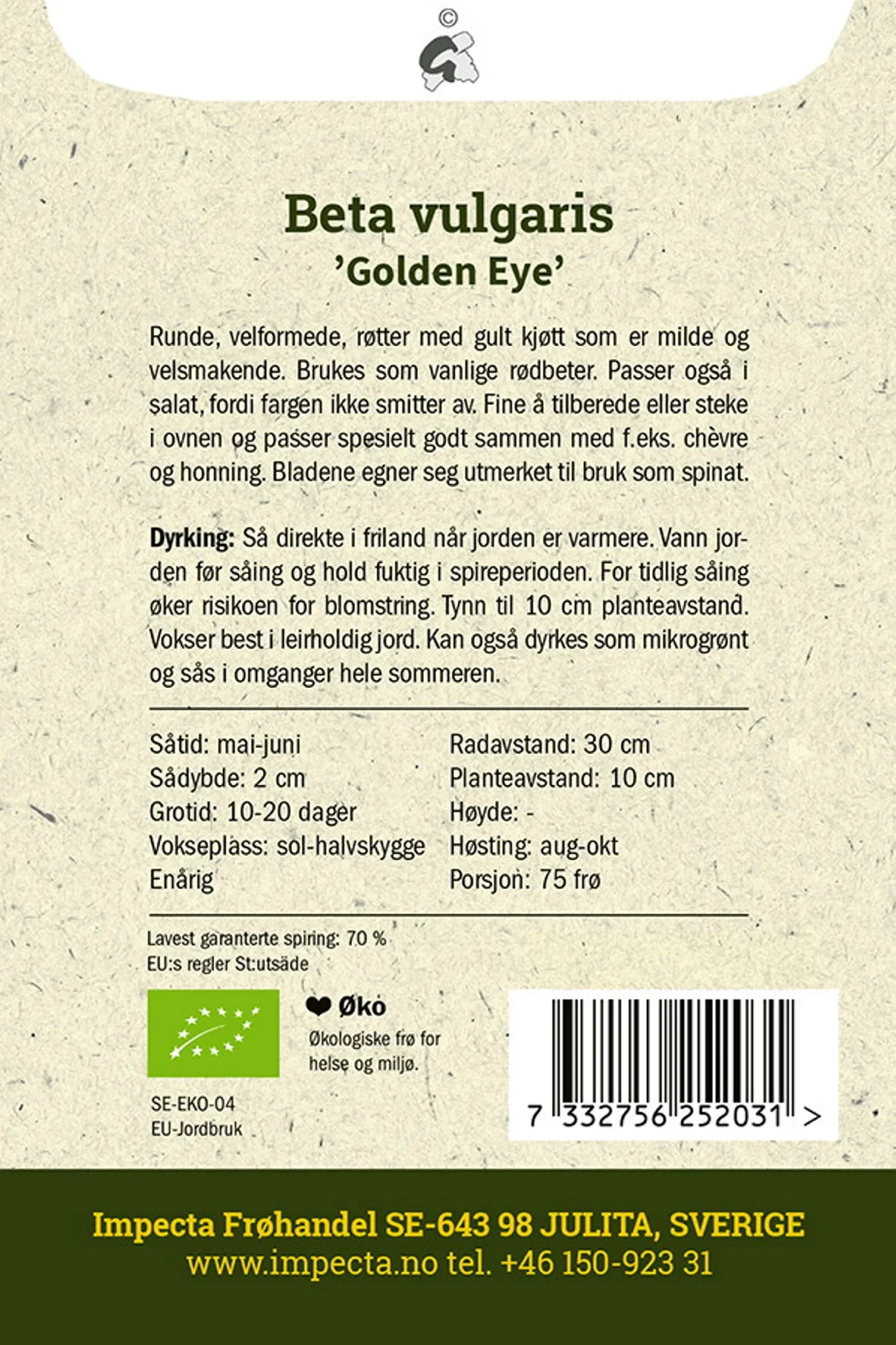 Beta vulgaris 'Golden Eye' Gul rødbete 'Golden Eye'
