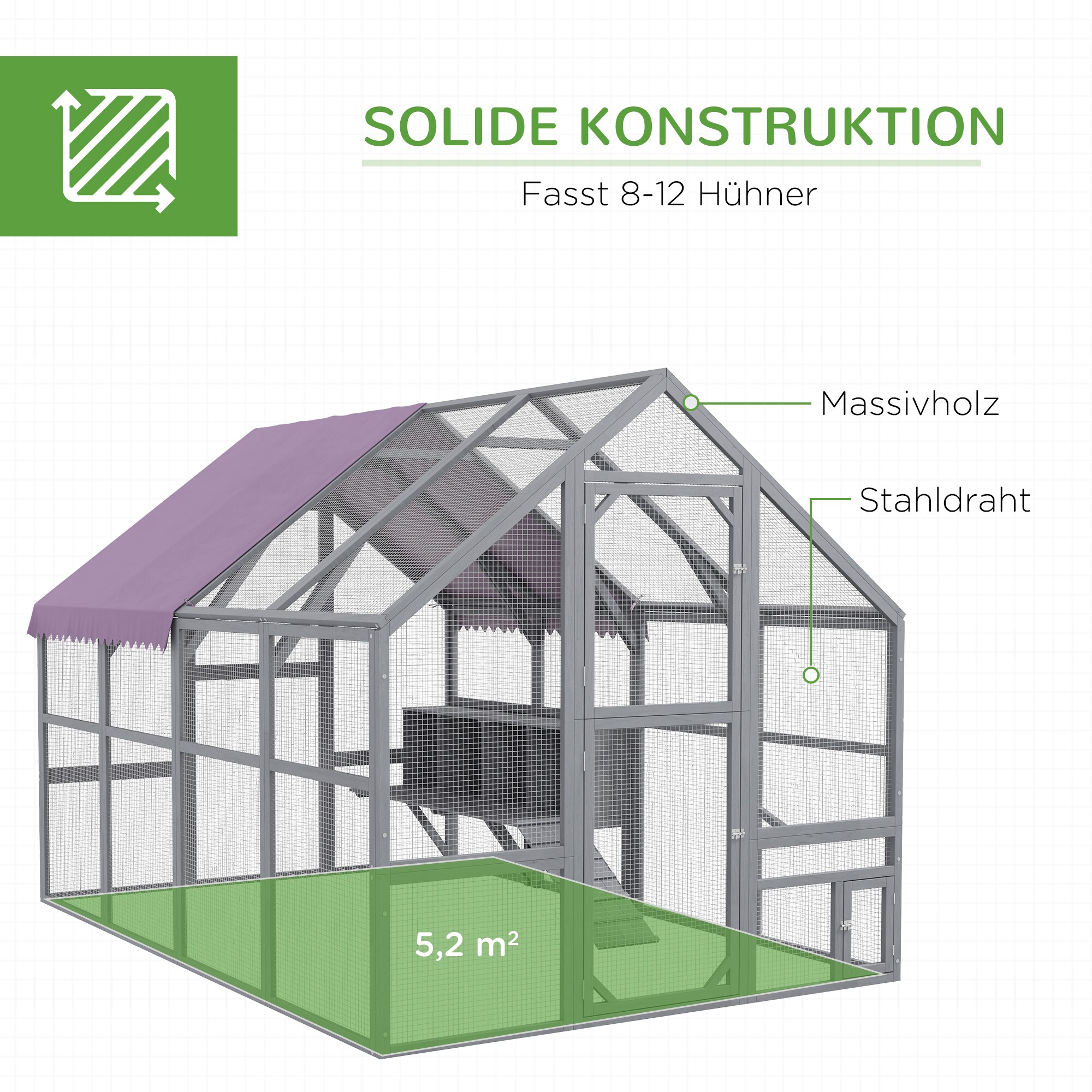PawHut Hühnerstall mit Schattendach grau 280L x 185,5B x 188H cm