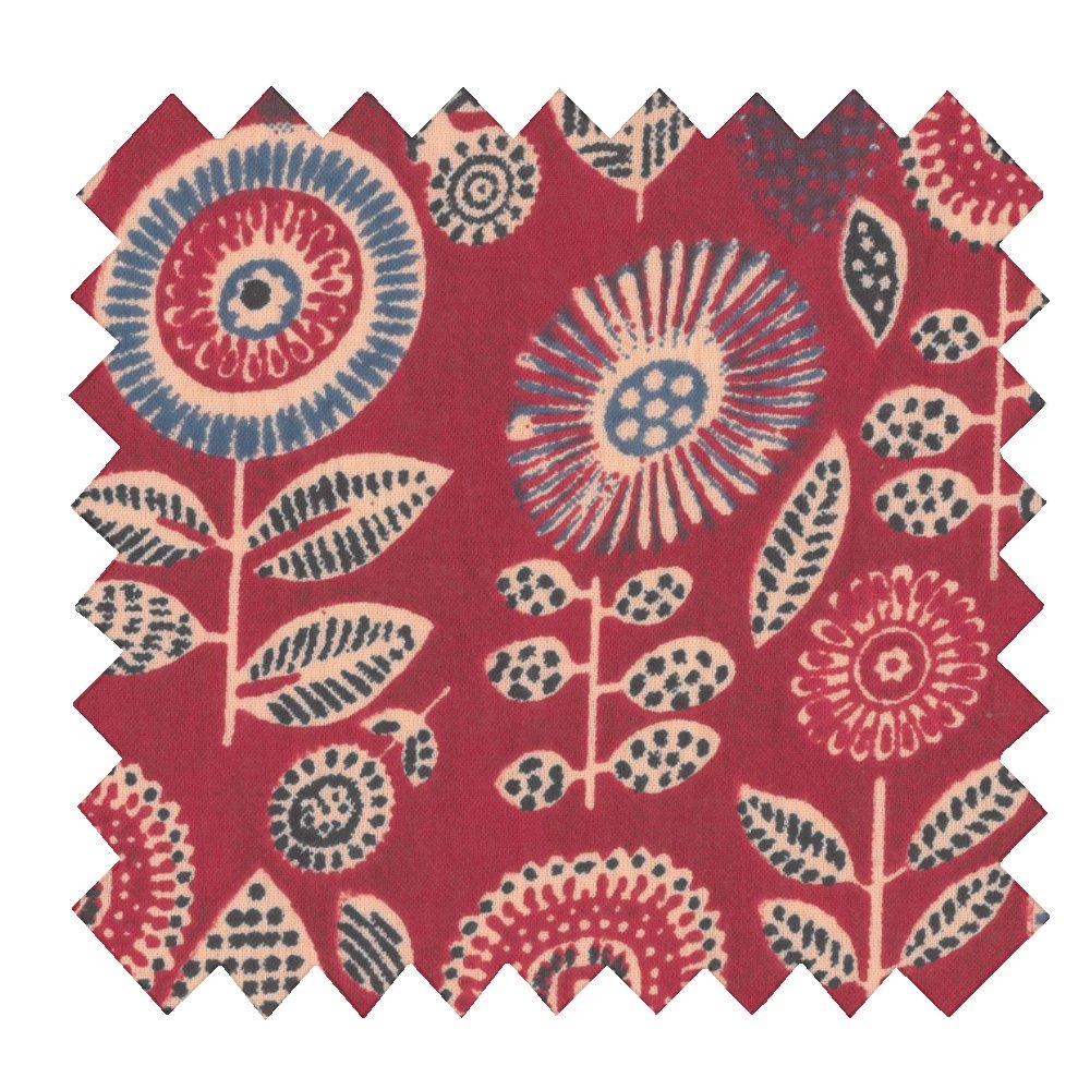 Tissu Coton Au Mètre Ex2515 Indienne Fleurs Ethniques Rouille