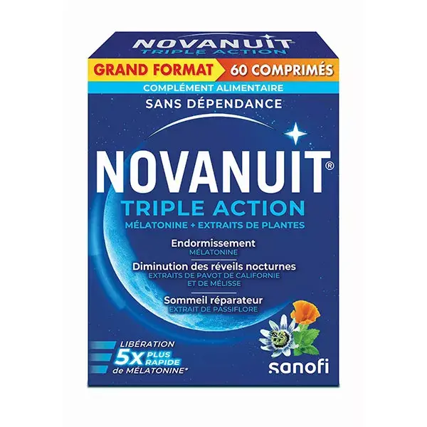 Novanuit Tripla Ação Melatonina para Dormir – Despertares Noturnos - 60 Comprimidos