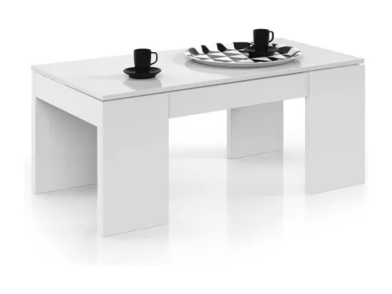 Table Basse à Plateau Relevable coloris blanc brillant - Dim : 100 x 50 x 42 cm