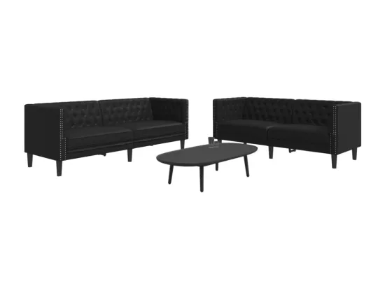 Ensemble de canapé Chesterfield 2 pièces noir similicuir