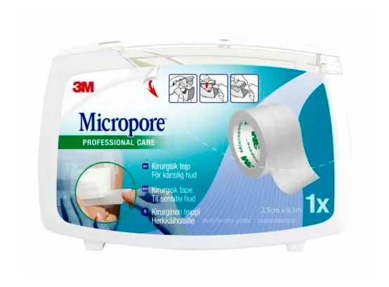 Micropore tape m. Dispensor 2,5 cm x 9,14 m - hvid