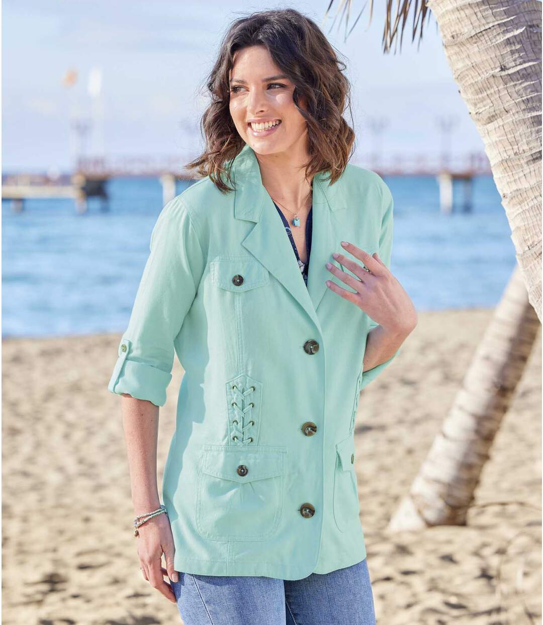 Veste Saharienne Lin et Viscose Détail Lacé