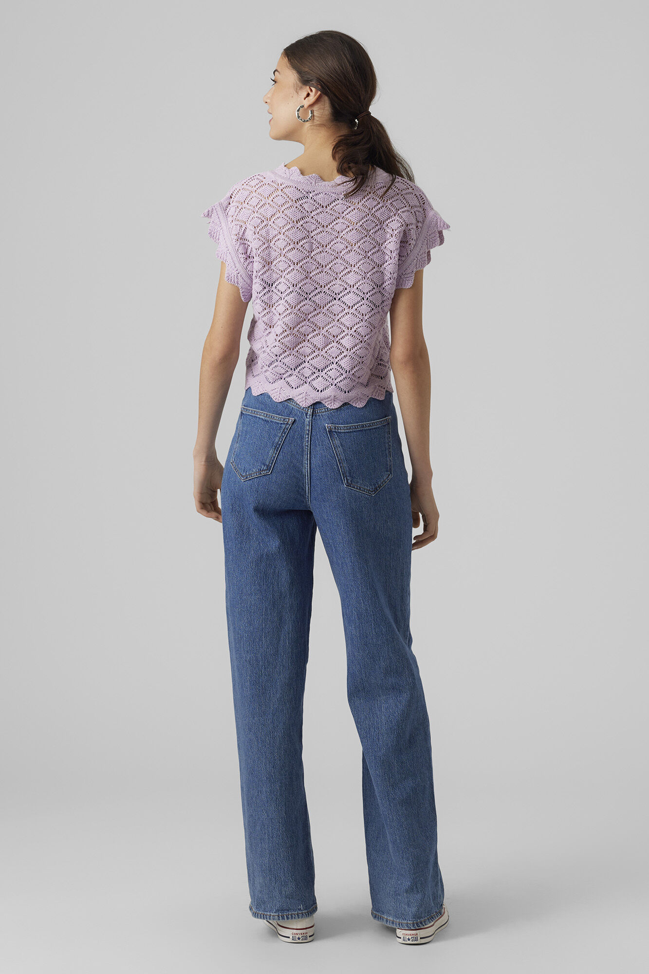 Blusa feminina de malha fina vazada - Lilás