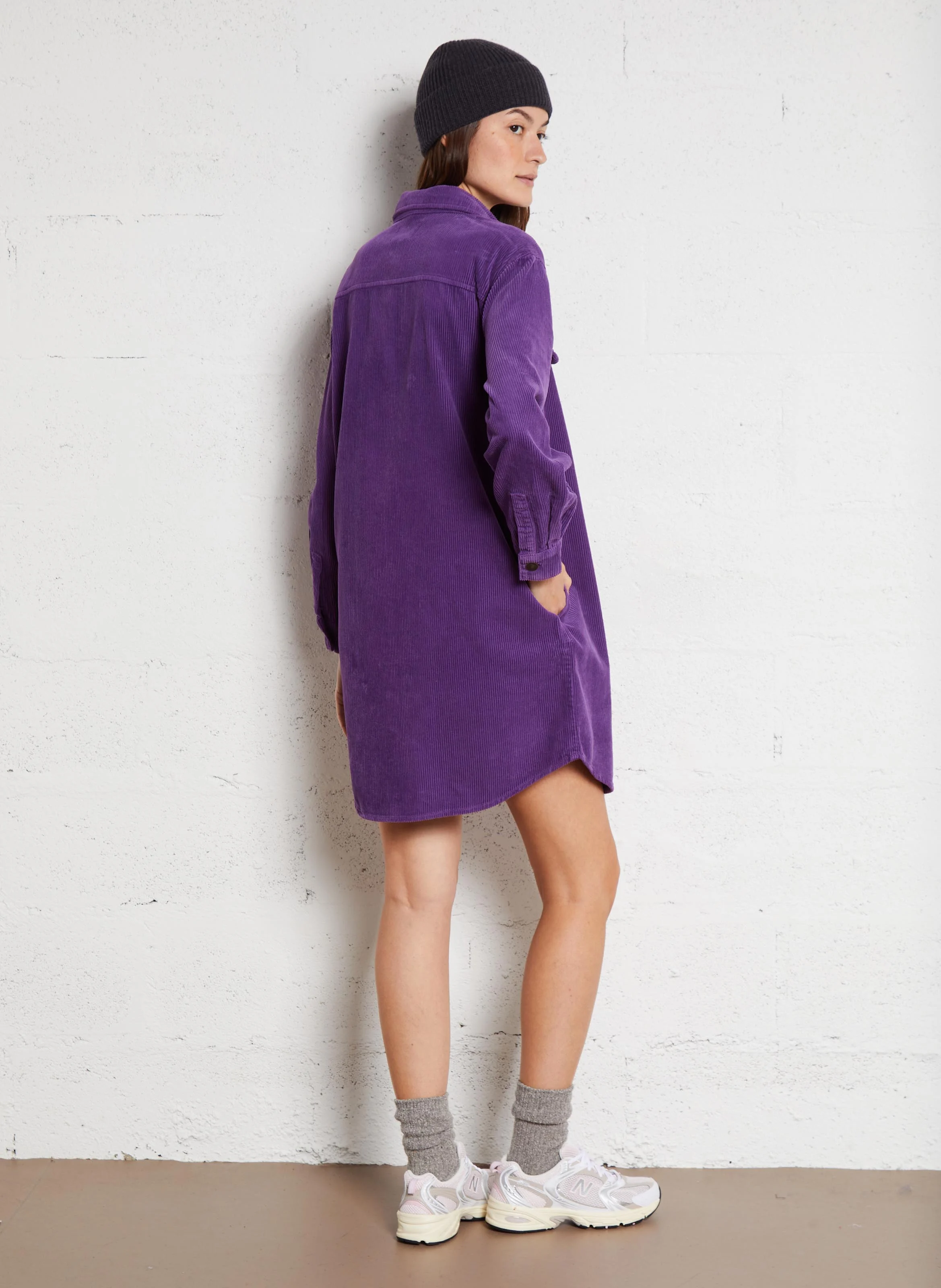 CENDRA - Robe courte col classique en coton | Violet