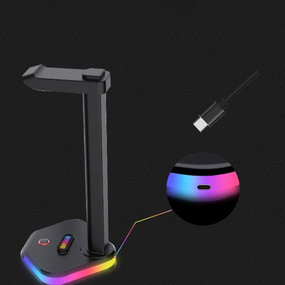 Gaming Kopfhörer Halterung Ständer für Over-Ear Headset und Handy   RGB Beleuchtung - Schwarz