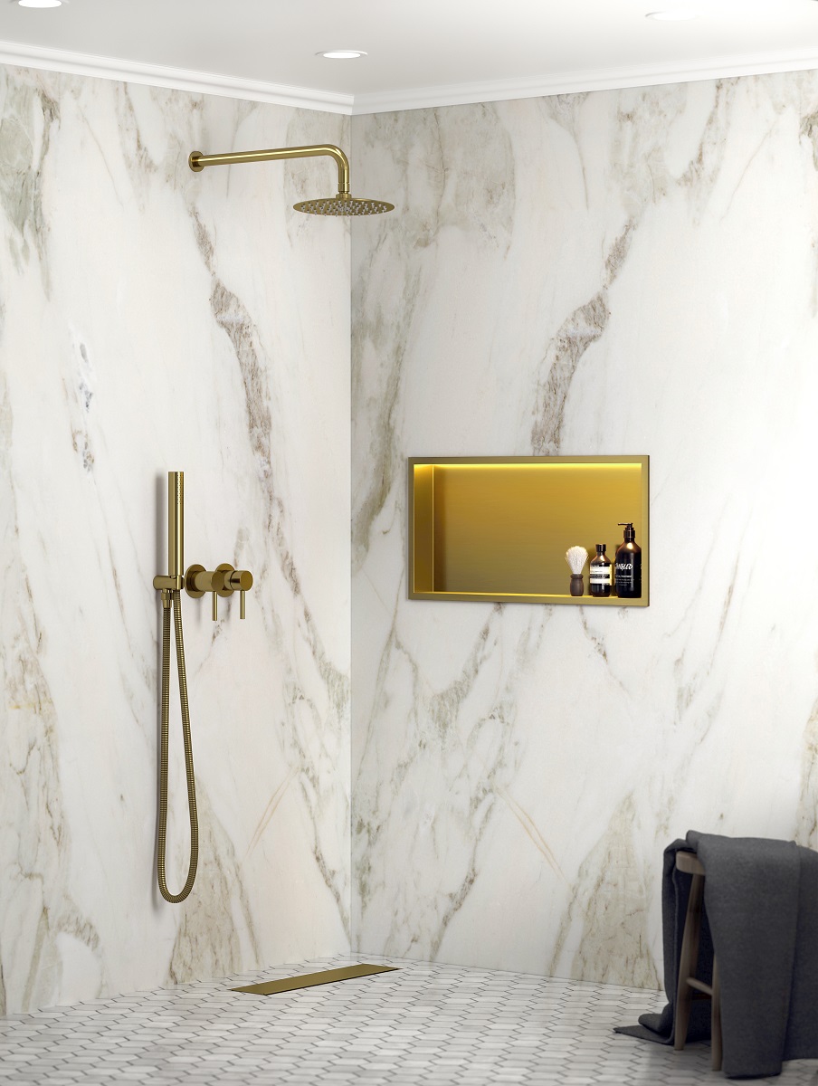 Saniclear Lucio inbouwnis met LED verlichting 60x30cm mat goud