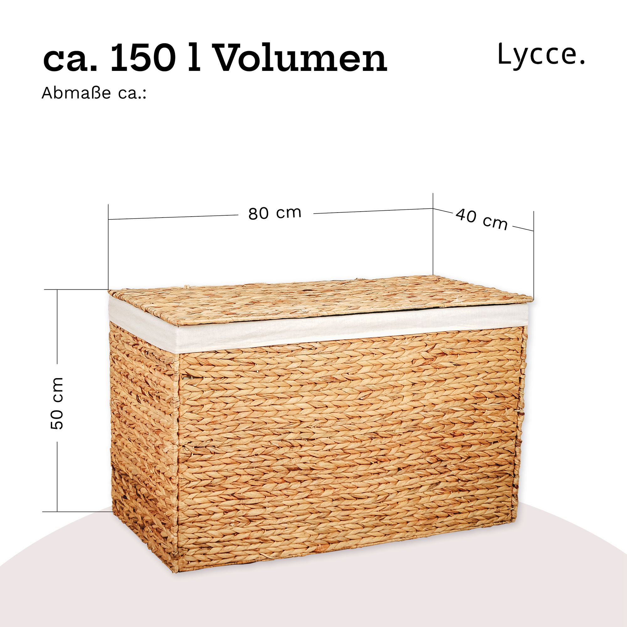 Lycce Wäschesortierer aus Wasserhyazinthe 150L, 3 Fächer, Stoffeinsatz