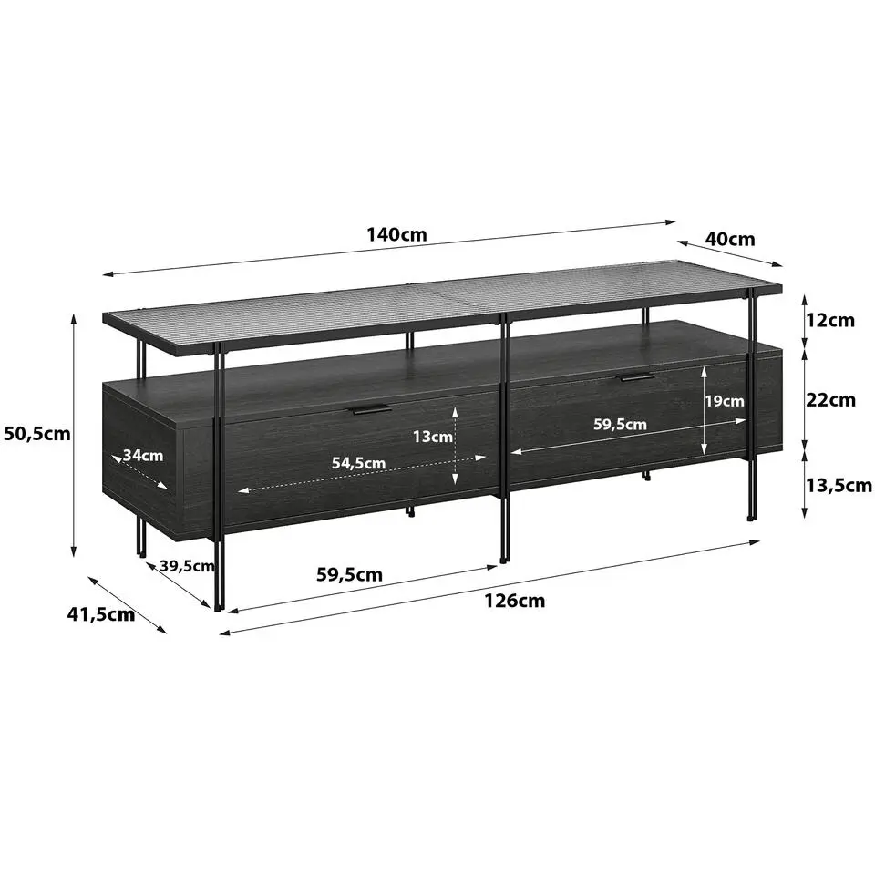 Wainwright - TV-meubel met 2 laden en zwart eiken effect