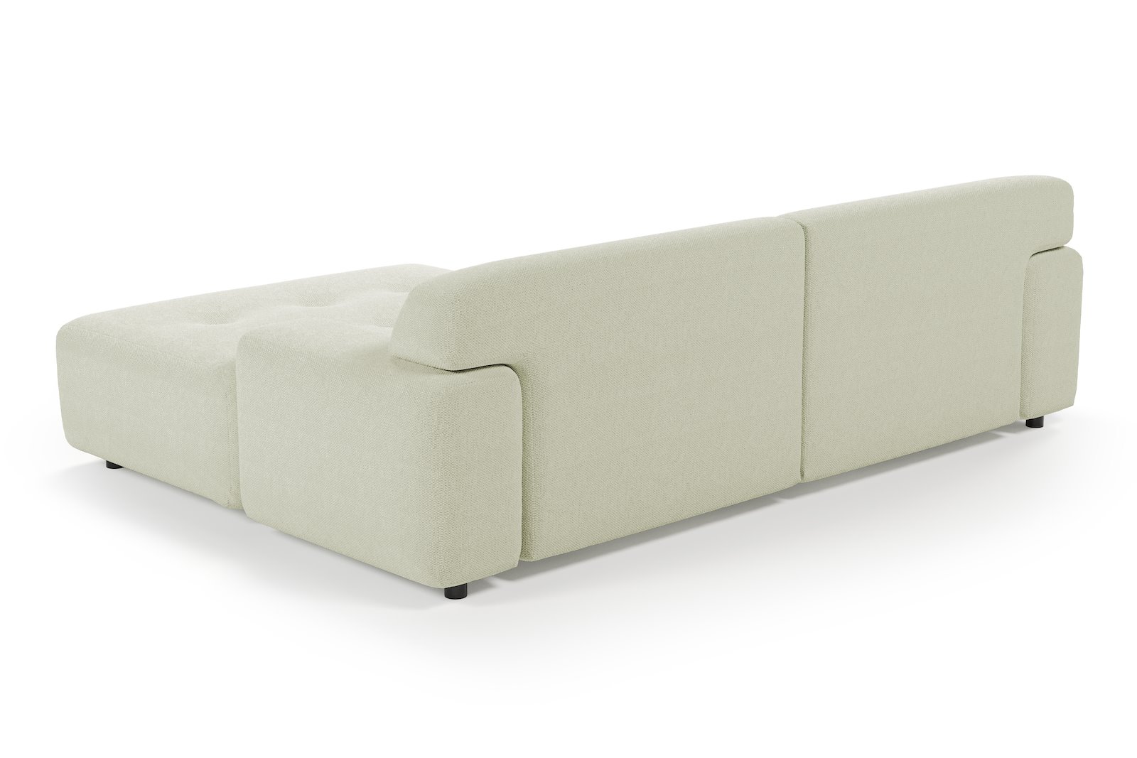 Bob sofa 1,5-seter med sjeselong venstre. Tekstil Mito 01 Antique White med sorte ben.
