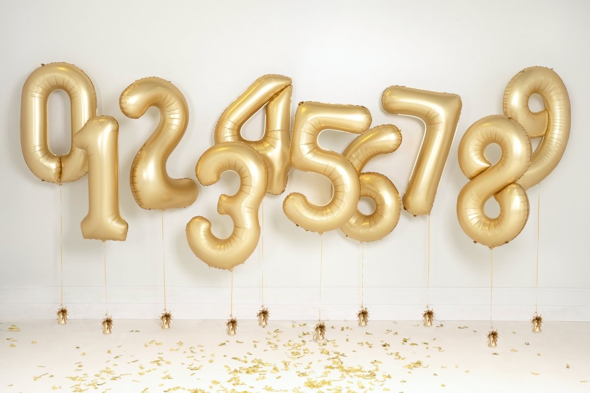 0 Jaar Cijfer Ballon Goud Satijn Folie Leeg 86cm