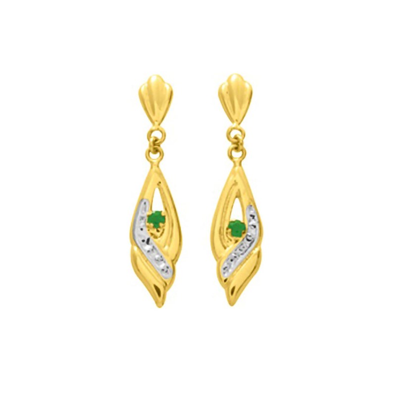 Boucles d'oreilles femme pendantes - émeraude - Or 18 Carats