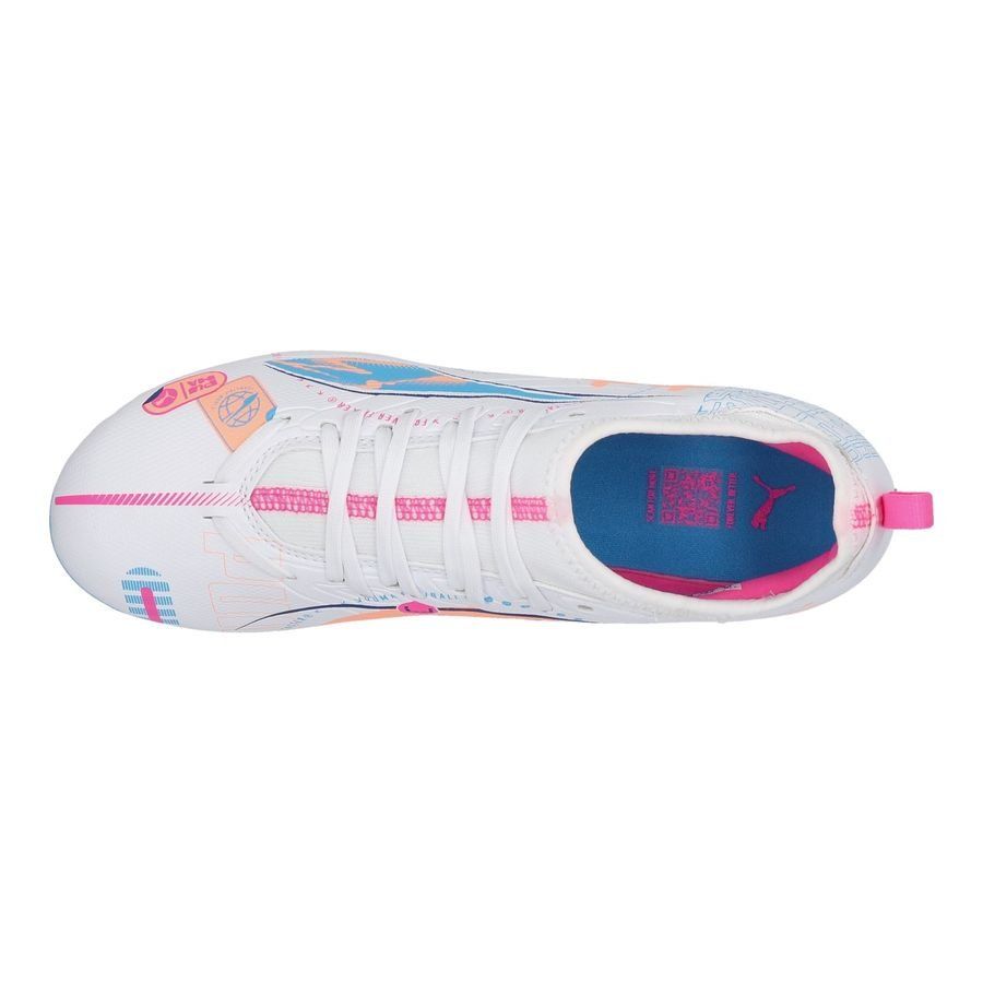 PUMA Ultra 5 Match FG/AG Volume Up - Blanc/Bleu/Poison Pink/Fizzy Melon Enfant