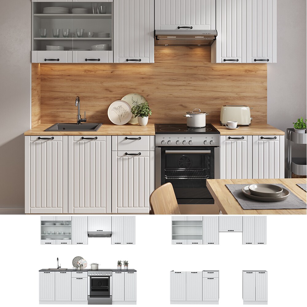 Vicco Küche Fame-Line 240 cm Küchenzeile Landhaus Küchenblock Einbau Weiß