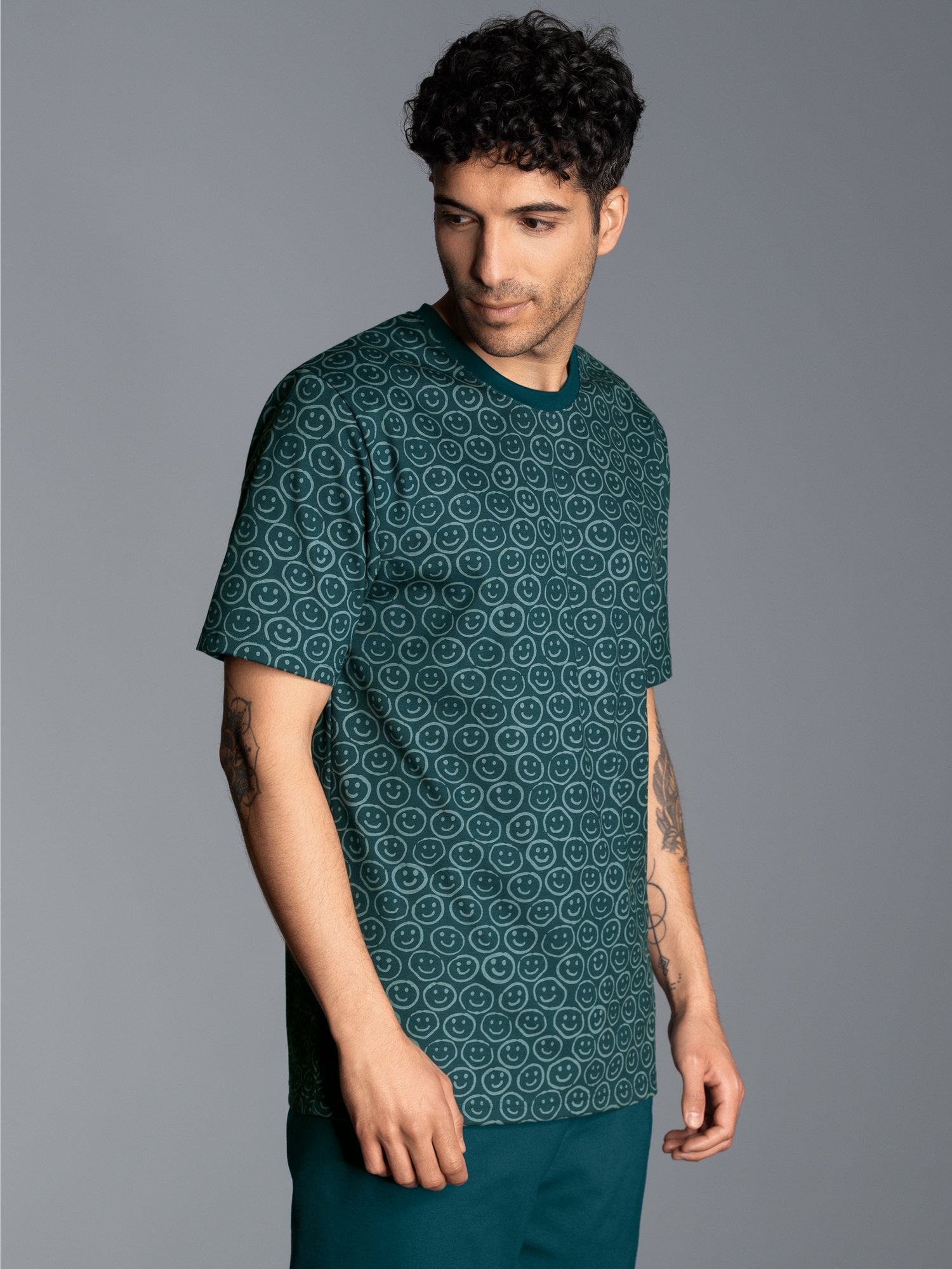 T-Shirt mit freundlichem Smiley-Muster Saphir