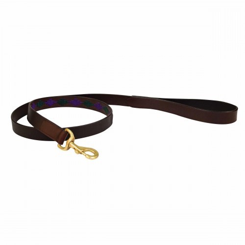 Guia de couro para cães nas cores marrom/roxo/azul claro