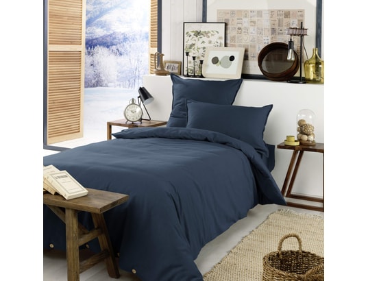 TERRE DE NUIT - Housse de couette flanelle marine 240x220 cm