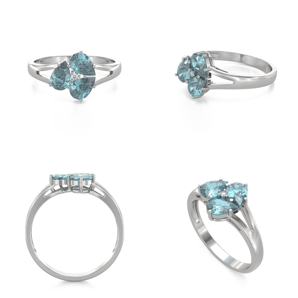 Bague ADEN Aigue-Marine et diamants sur Argent 925 2.5grs
