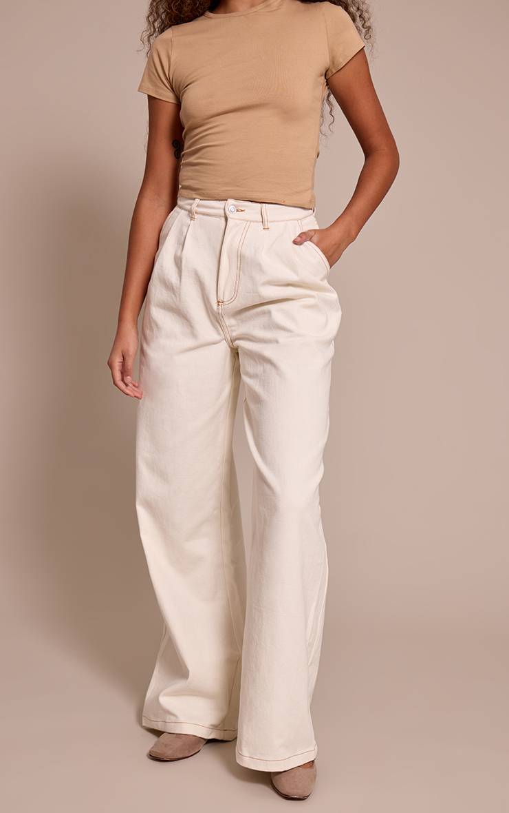 Ecru Jean Large Plissé Taille Haute