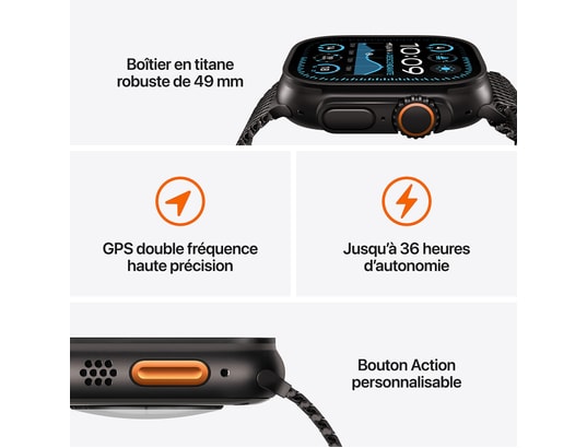 APPLE - Montre connectée GPS + Cellular Watch Ultra 2 Titane Noir 49mm/Océan Noir