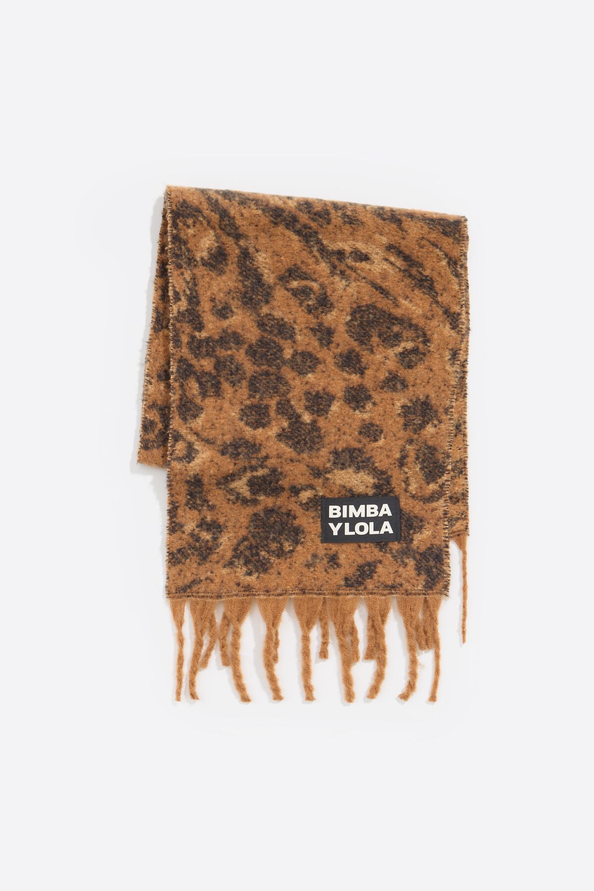 Lenço marrom com estampa animal e tecido jacquard escovado