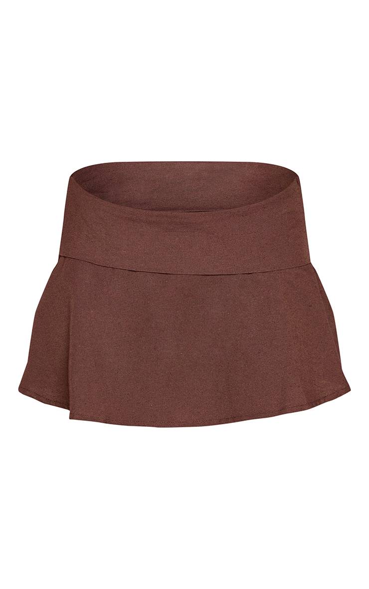 Chocolat Mini-jupe Aspect Lin Avec Détail De Revers À La Taille