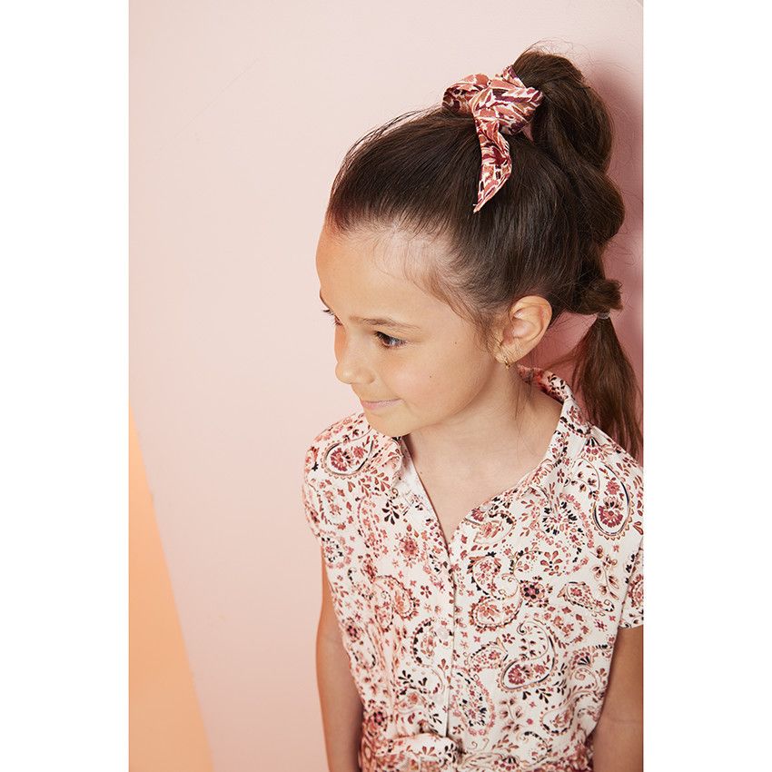Chemise manches courtes forme boîte imprimé fantaisie pour fille - Ecru