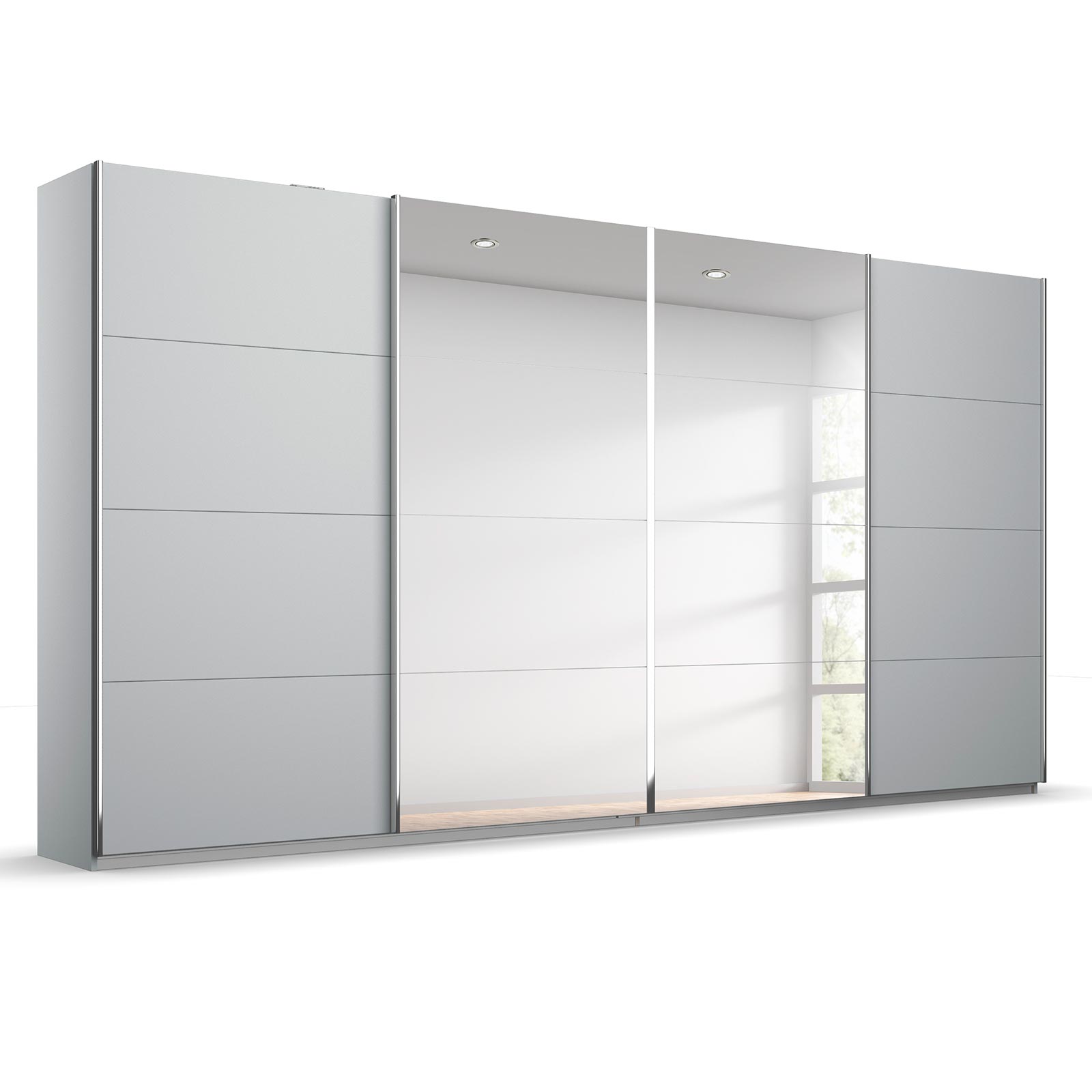 Schwebetürenschrank - seidengrau - 2 Spiegeltüren - 360 cm