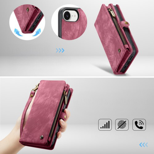 iPhone 16e 2in1 Leder Tasche   Magnet Hardcase Karten Etui - Rot
