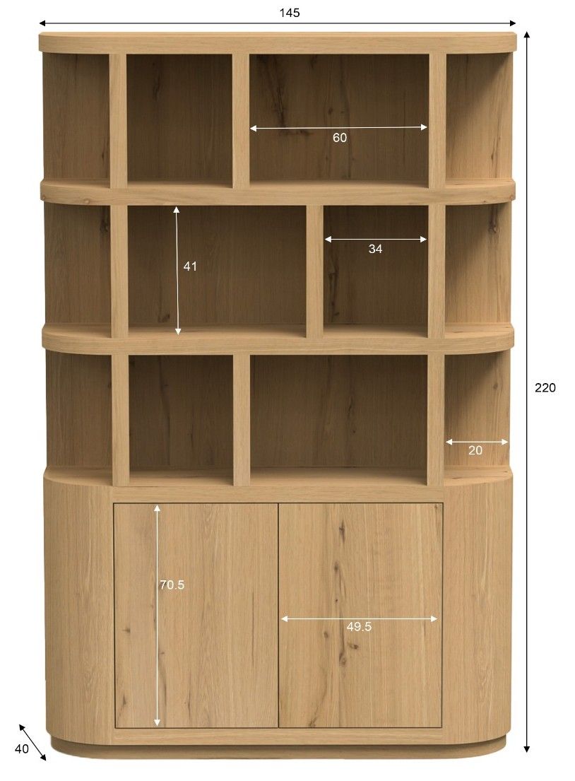 Boekenkast Novero B145 x D40 x H220 cm