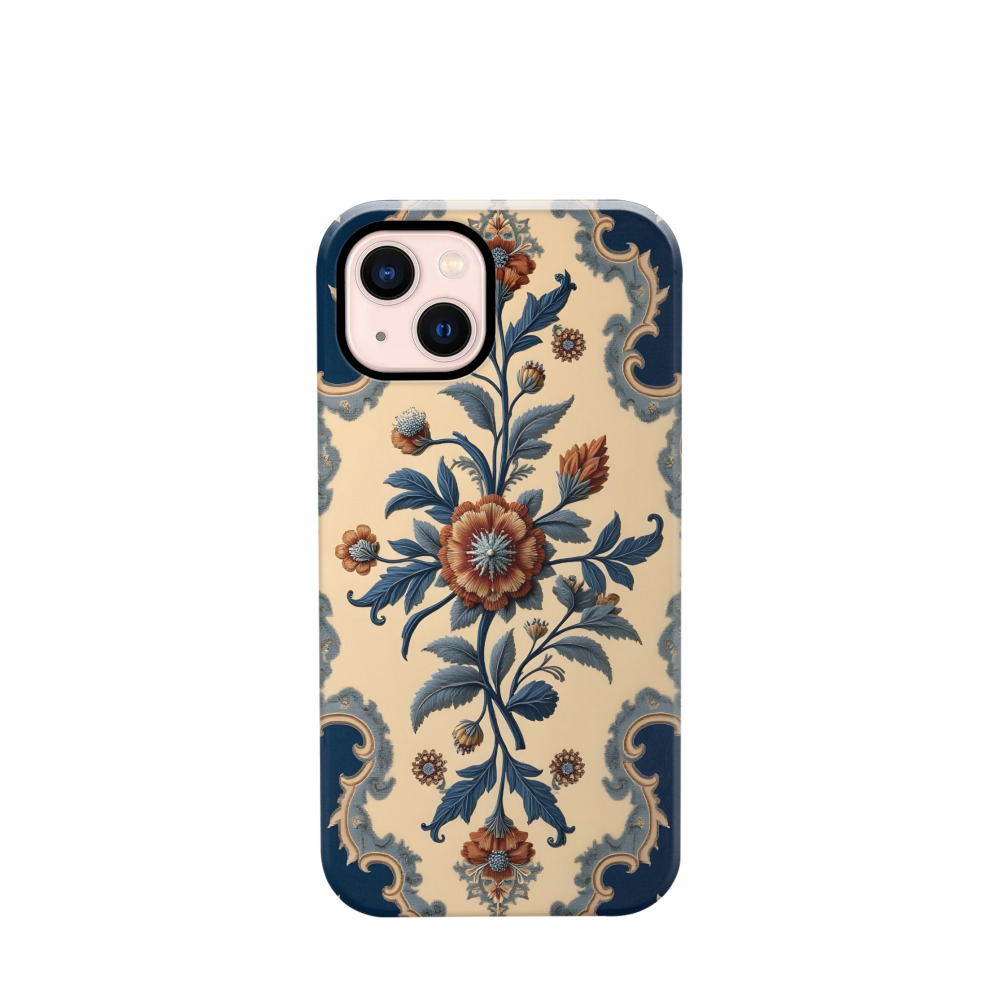 iPhone 13 Hybrid (Kunststoff / Gummi) Hülle Barocker Blütenzauber - Blau
