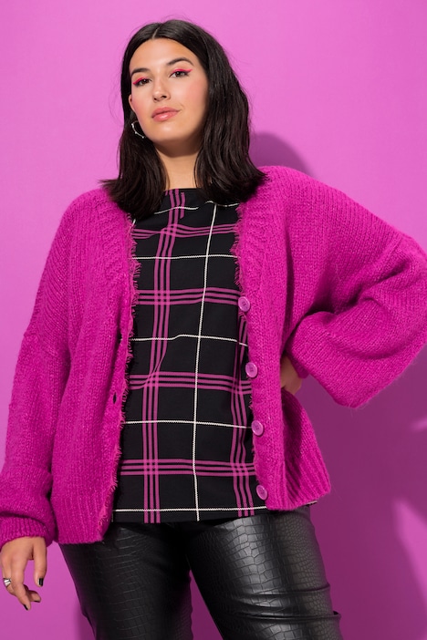 Strickjacke, oversized, Spitzenkante, Langarm
