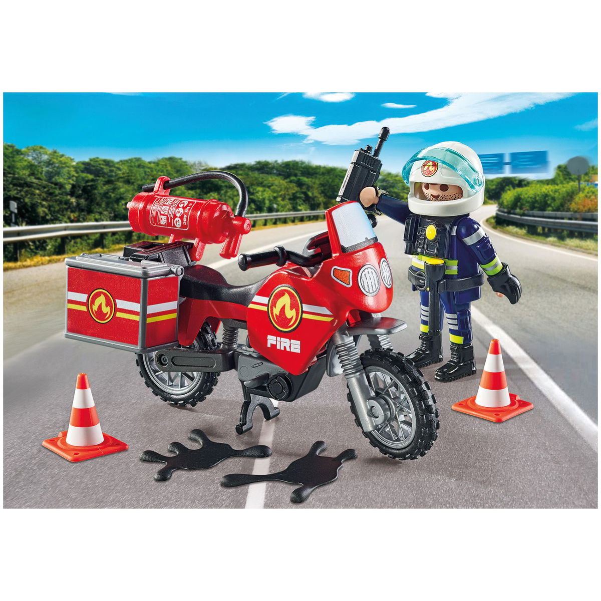 PLAYMOBILPLAYMOBIL   Action Heroes 71466 Feuerwehrmotorrad am Unfallort