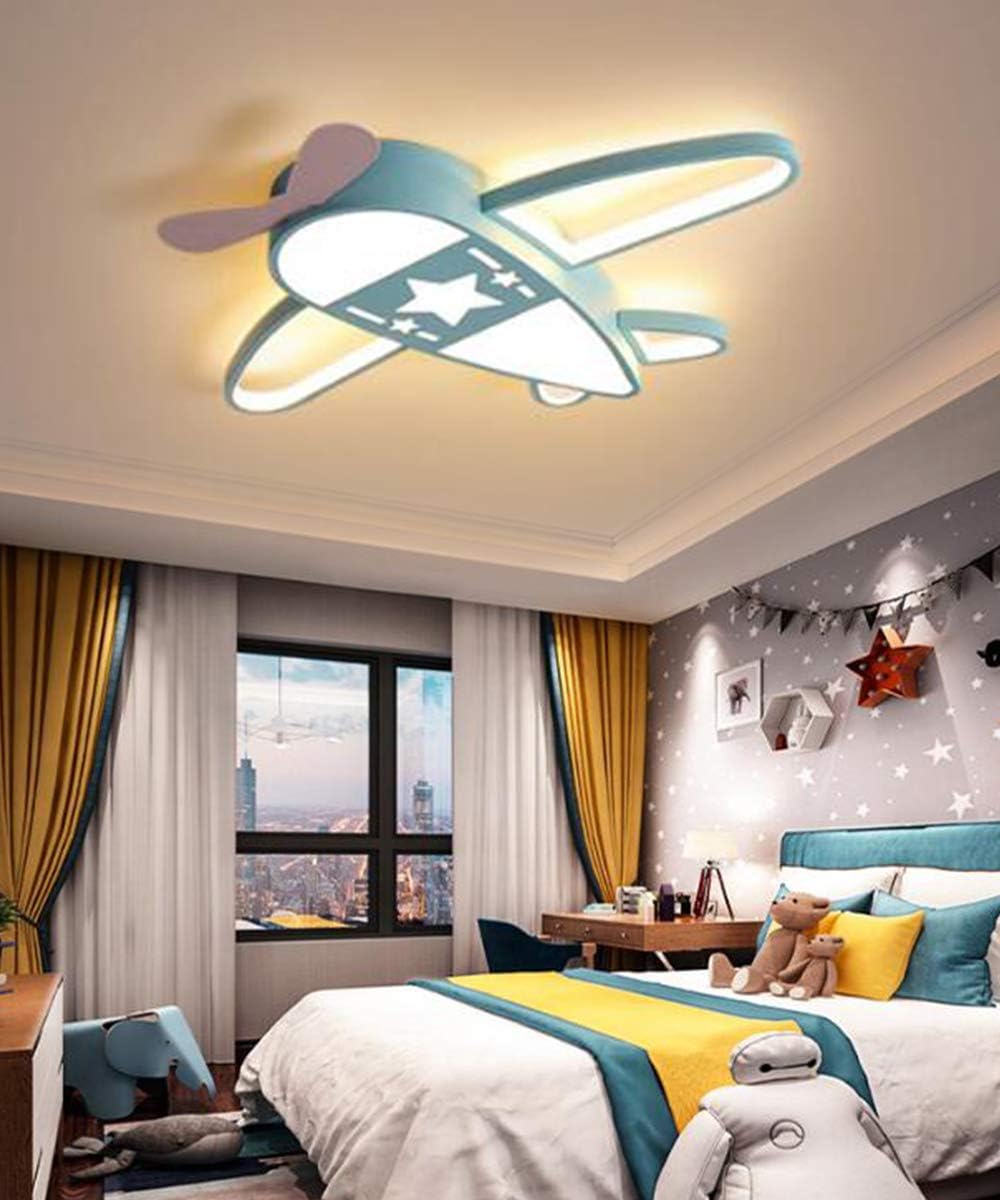Flugzeug Rakete Deckenleuchte Sterne Kinderleuchten Acryl Deckenlampe Beleuchtung Ultradünn LED Dimmbare Energiesparende Lampe Babyzimmer Schlafzimmer Wohnzimmer Kinderzimmer Cartoon Lichter,Blau,76cm