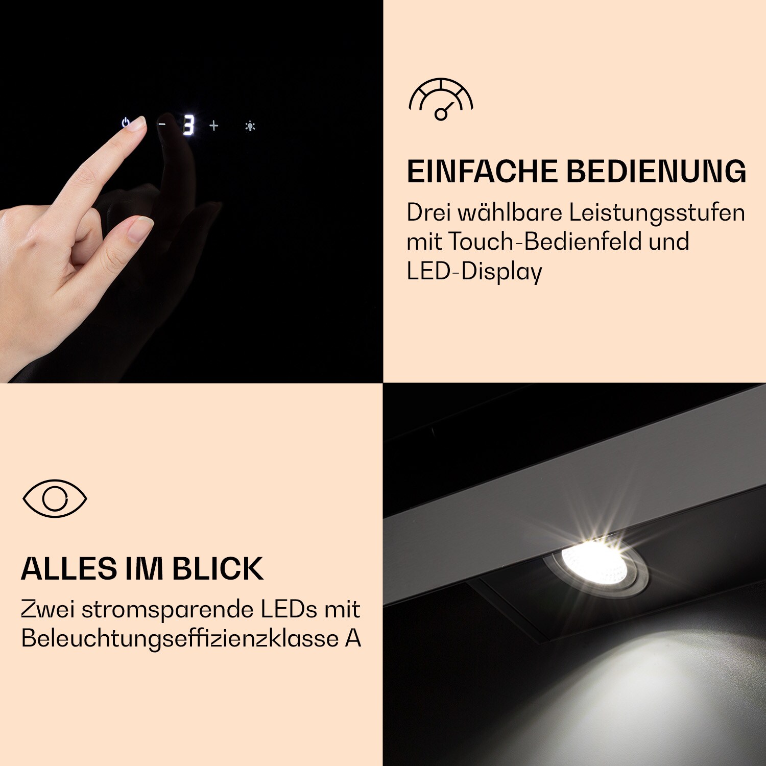 Aurora Eco 90 Dunstabzugshaube 550 m³/h 90cm kopffrei Ambientelicht Schwarz