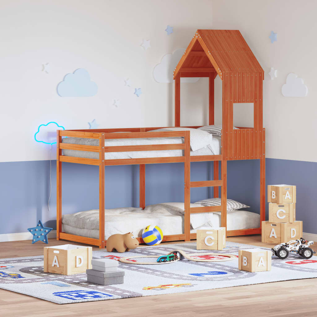 vidaXL Kinderbedhemel Wax Bruin 55x84x132 cm Dennenhout
