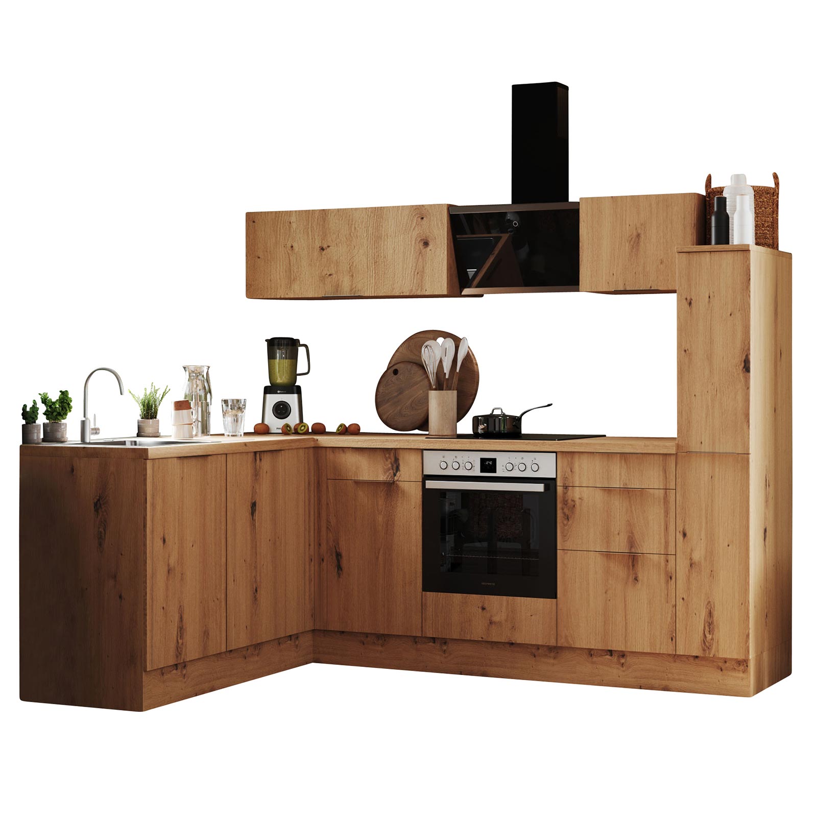 RESPEKTA Winkelküche - Artisan Eiche - mit E-Geräten - 250x175 cm