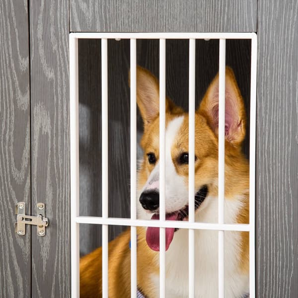 Hundekennel Transportboks I Tre Med Bordplate Og Pute, Bur For Smådyr, Sidebord, Grå+Hvit, 85X55X75Cm