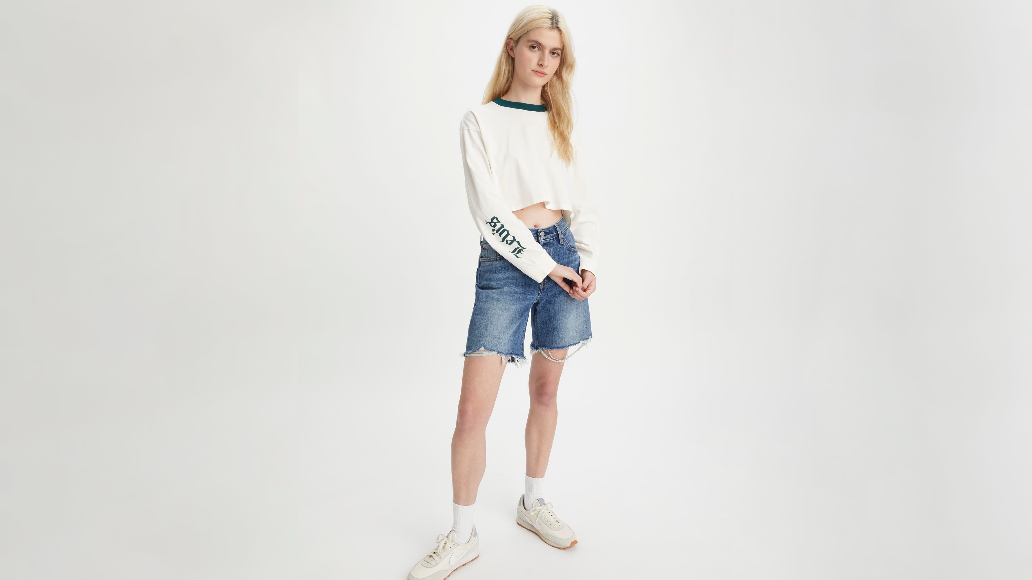 Sweat graphique manches longues Crop Reese - Gardenia / Deep Sea Moss - Neutral