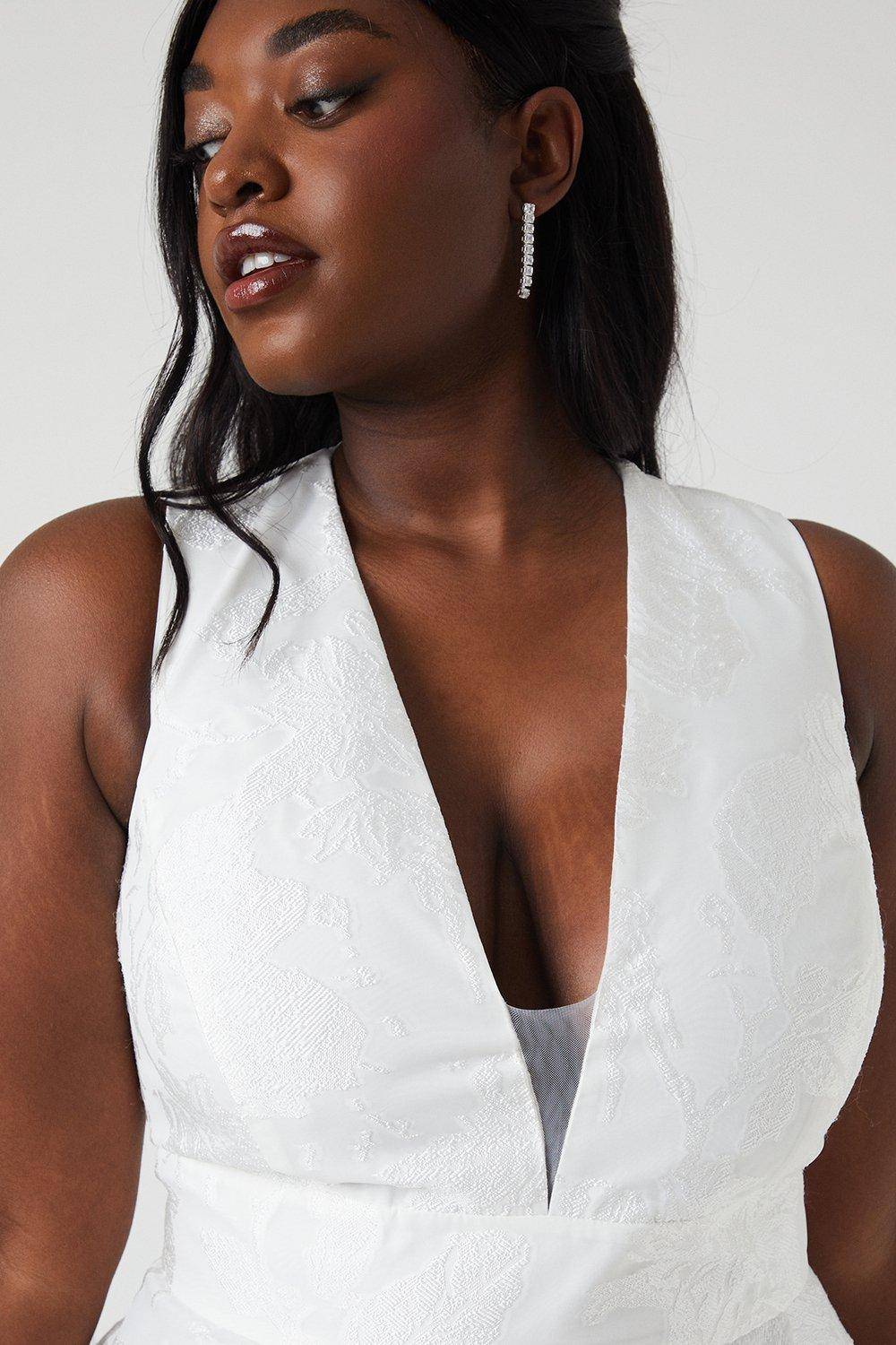Coast Robe de Mariée Maxi Grande Taille à Décolleté Plongeant en Organza Jacquard Cascade