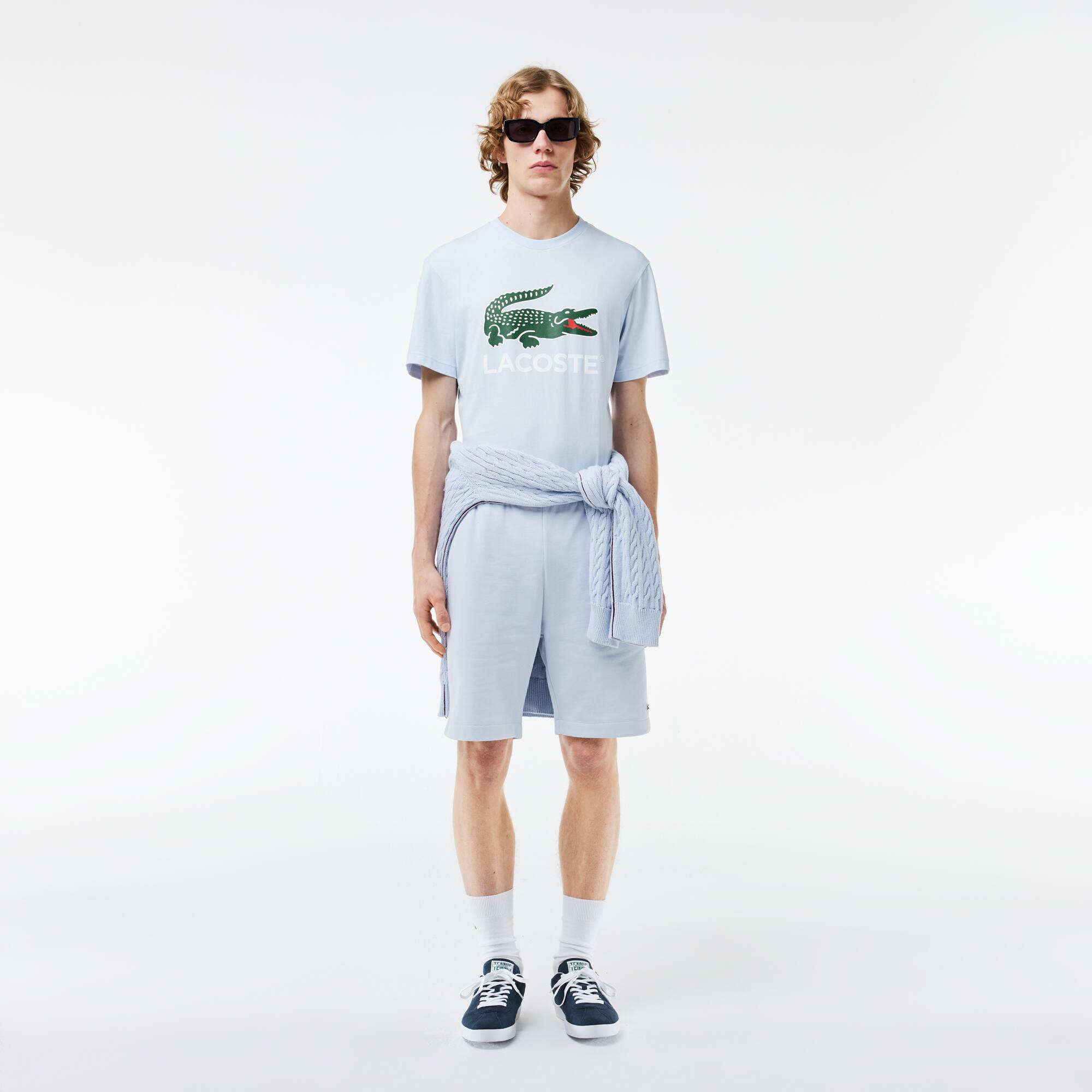 T-shirt imprimé signature en jersey de coton T-Shirts - Bleu - Lacoste - Homme