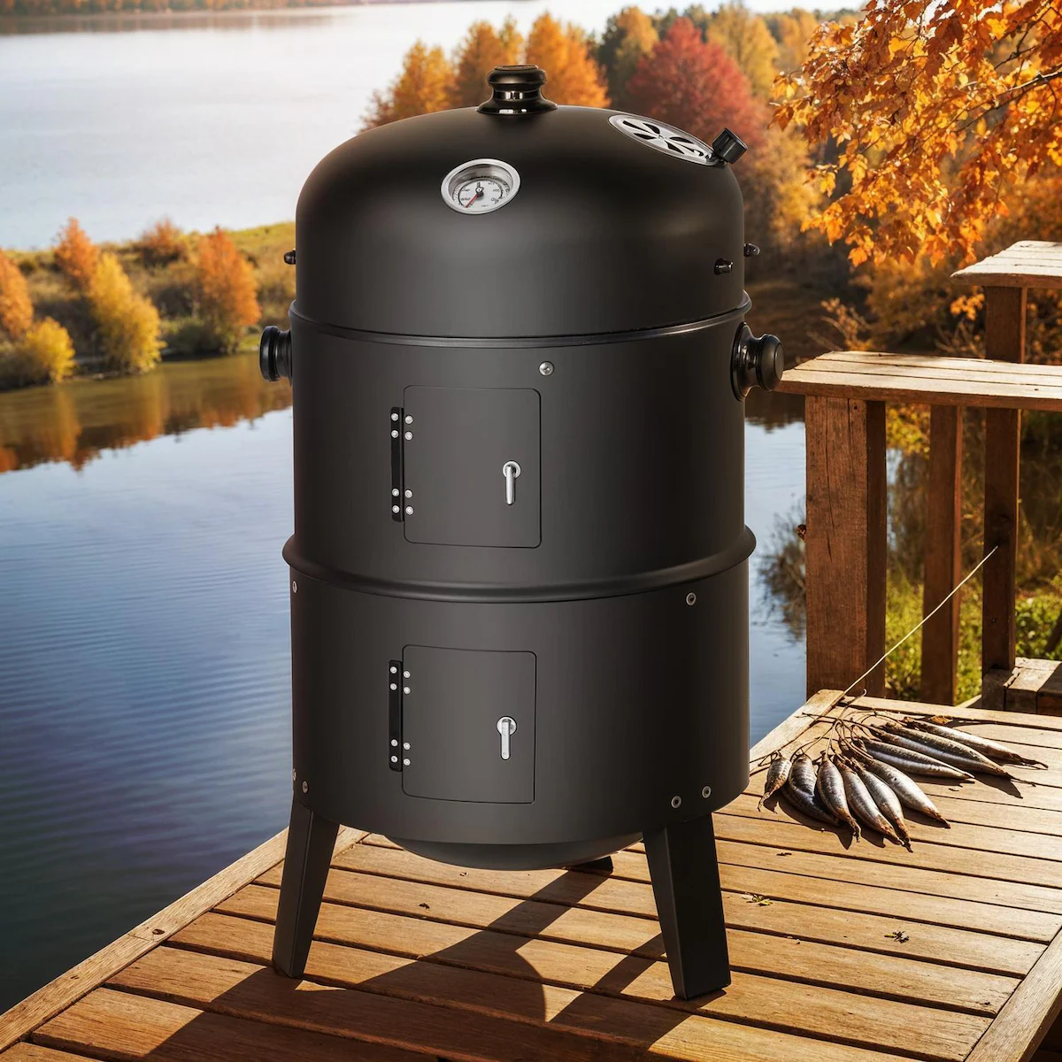 3 i 1 BBQ røykovn - svart