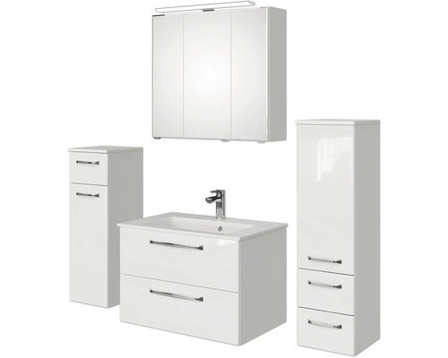 Pelipal Kumba badkamermeubelset (B x H x D): 137 x 200 x 50 cm, witte glanzende fronten, 5-delige set inclusief witte mineraalstenen wastafel, halfhoge kast en onderkast (artikelnr. 99.770126092)