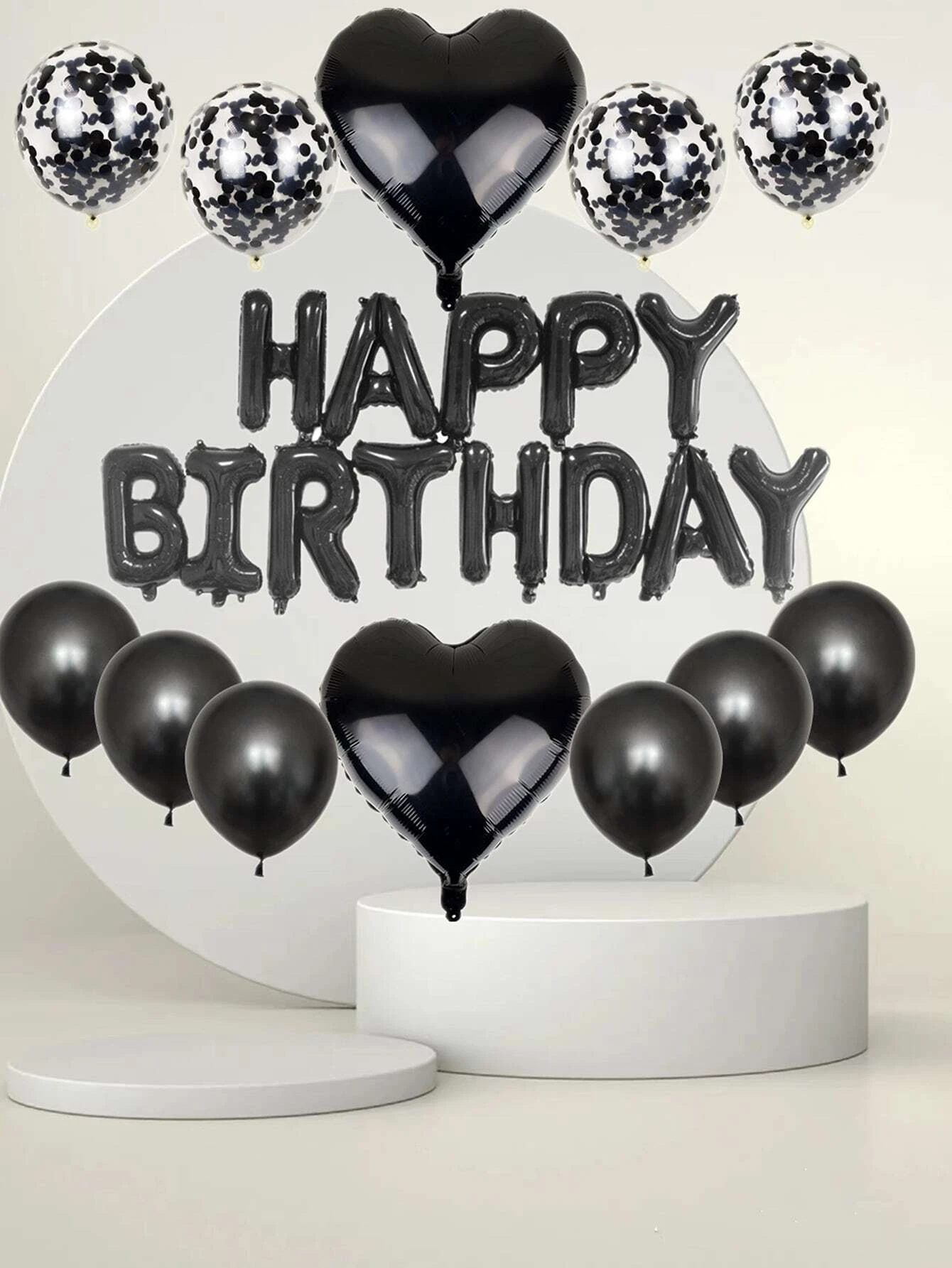 (28-tlg. Set) Happy Birthday Ballon Girlande Party Dekoration Latex- und Folienballons mit Konfetti - Schwarz