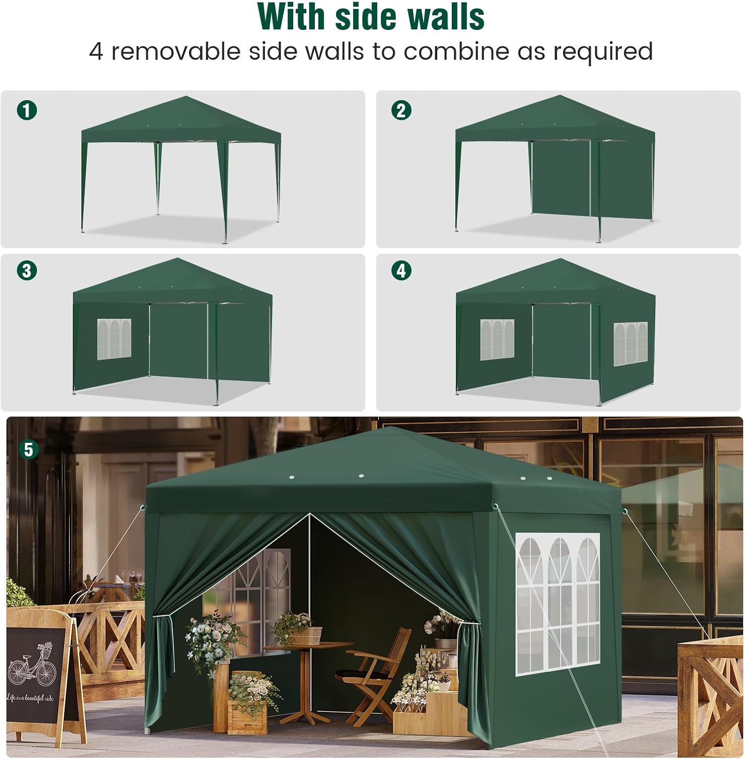 Laneetal Pavillon 3x3 m faltbar, Pop-Up Faltpavillon wasserfest Winterfest, Grillpavillon stabil, Gartenpavillon mit Seitenwänden Fenstern Tasche, für Camping Strand Garten, Grün