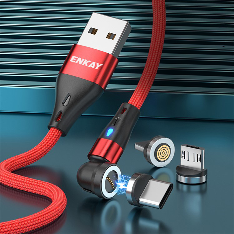 (1m) 3A 3in1 USB A auf USB C / Micro USB / Lightning Ladekabel Magnetisches Nylon 180° Datenkabel mit LED - Schwarz