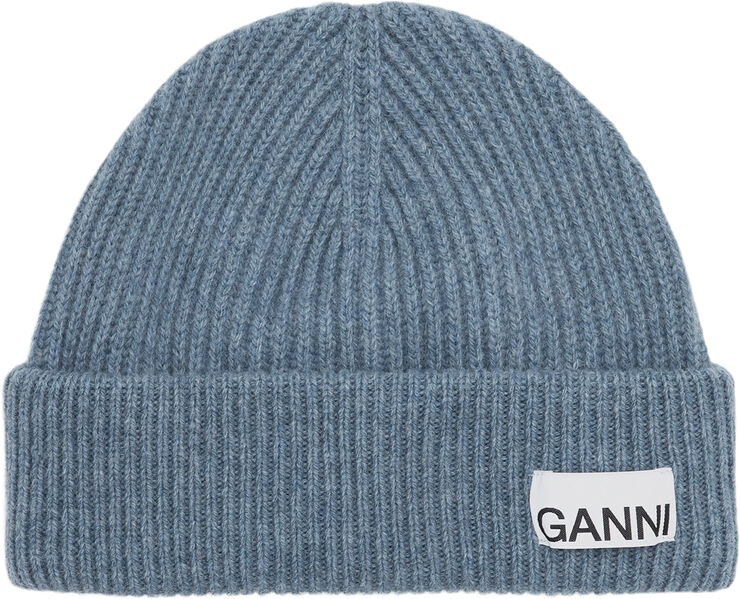 Ganni Light Structured Rib Knit Beanie Dusty blue