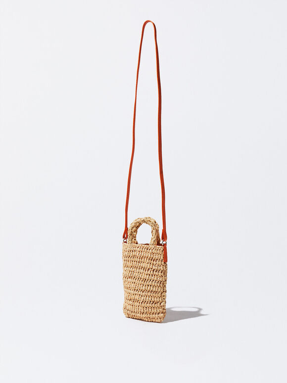 Bolsa Móvil Rafia Con Flores - Bege