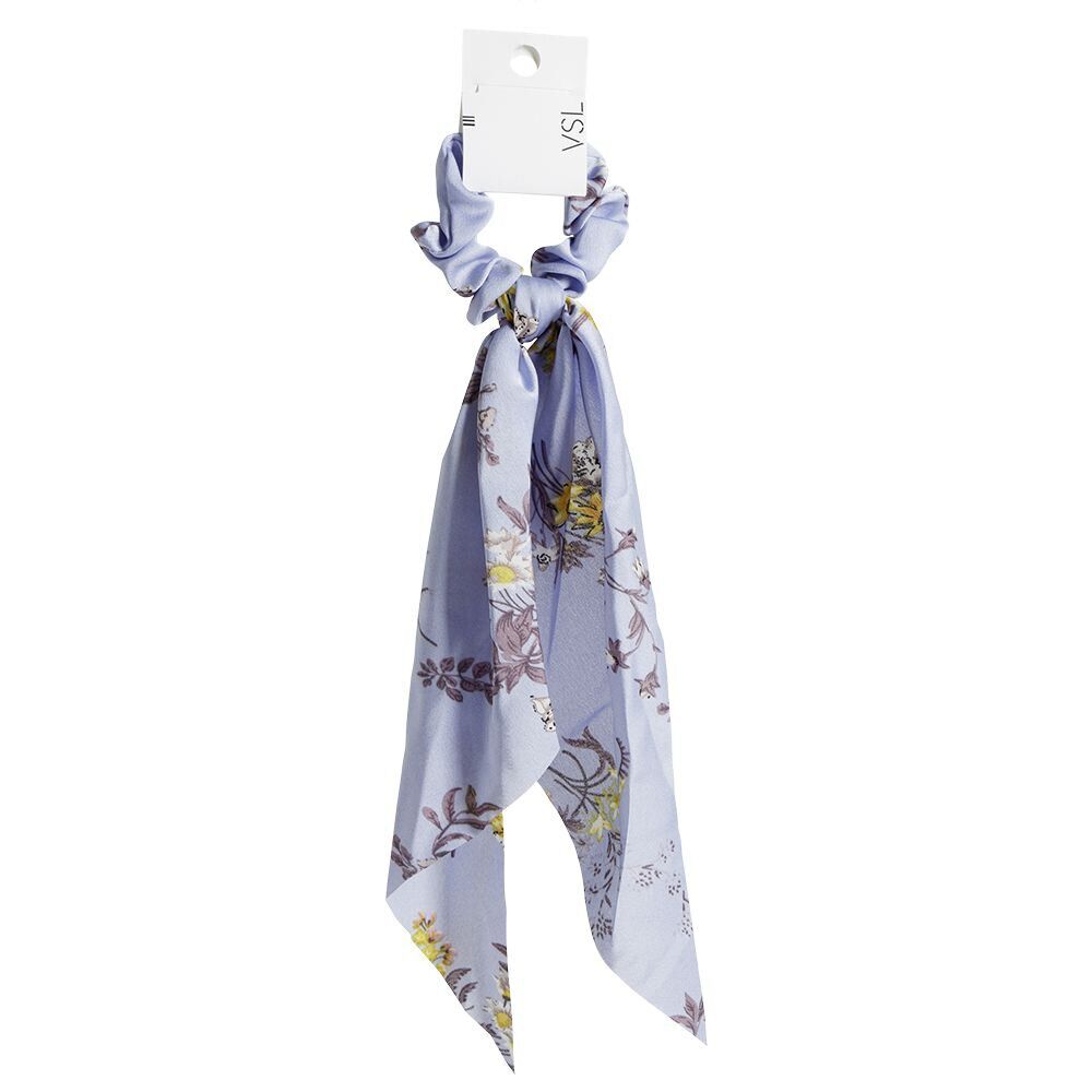 Chouchou foulard lavande motif floral jaune et violet